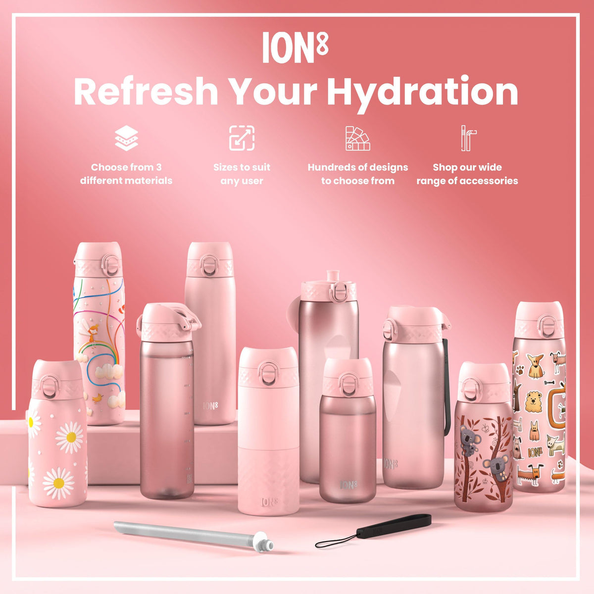 ION8 Lightweight Steel Kids Water Bottle, 400ml/13oz, Purple Unicorns