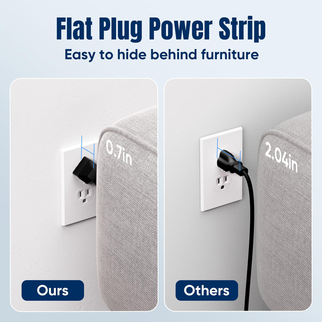 6 FT Flat Plug Surge Protector Power Strip,11 AC Outlets with 6 USB Ports
