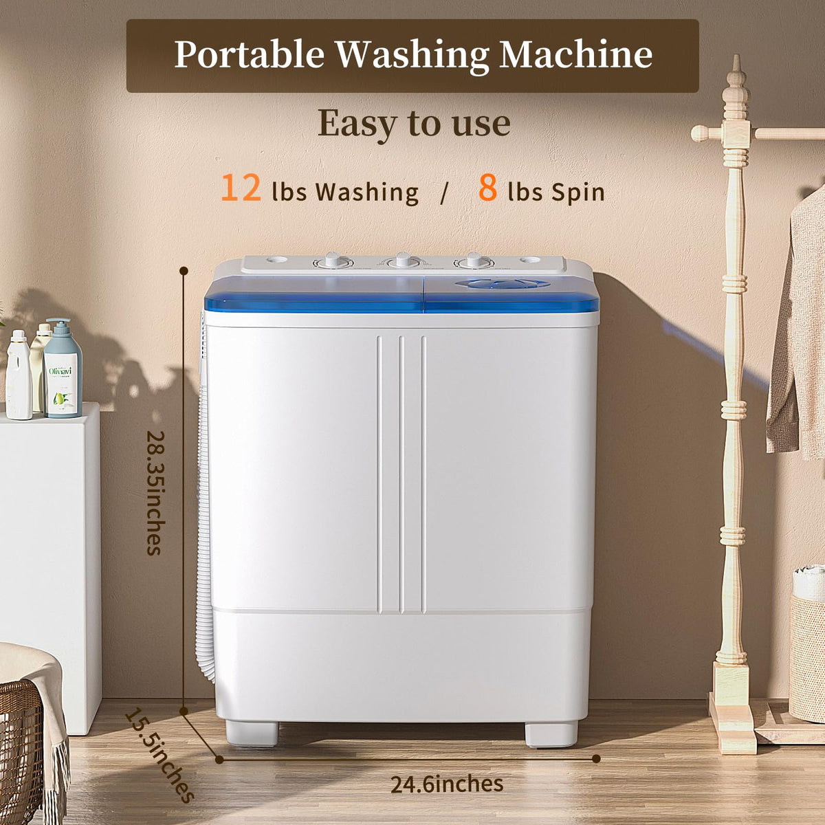 VCJ Portable Washing Machine, Twin Tub Washing Machine Laundry Compact Washer spinner Combo with 40lbs capacity, 24Lbs Washer and 16Lbs Spinner dryer for Apartments RVs and Dorms