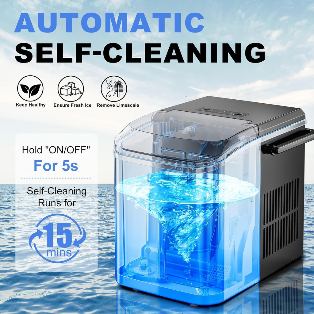 NEWBULIG Ice Makers Countertop with Handle, Portable Ice Machine