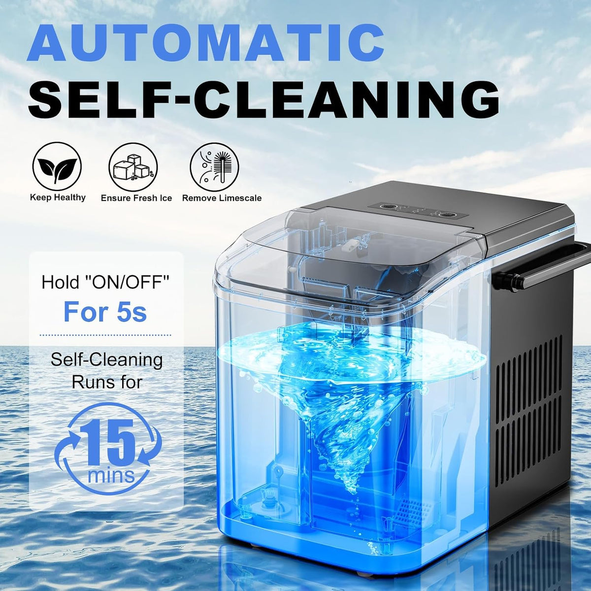 NEWBULIG Ice Makers Countertop with Handle, Portable Ice Machine