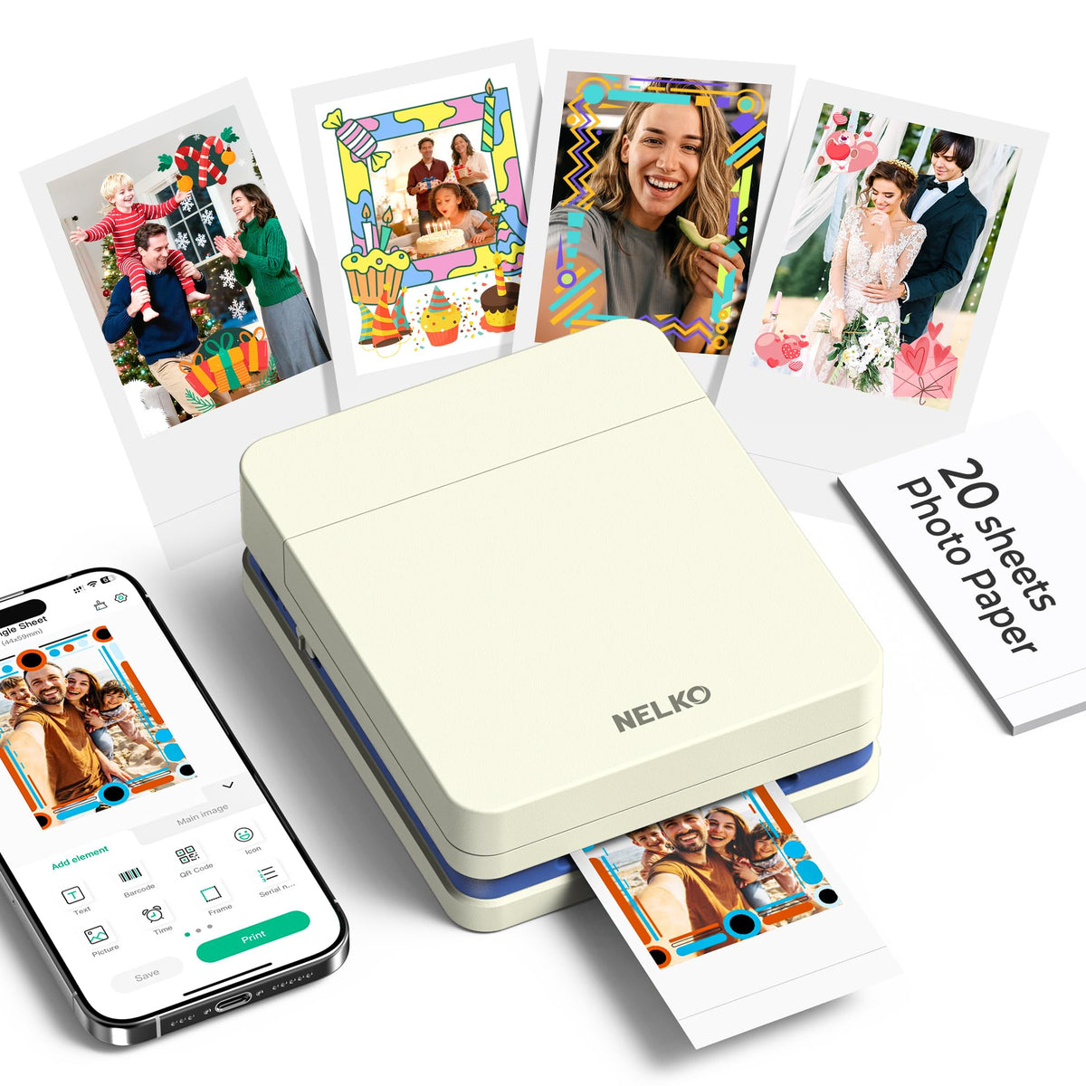 Nelko PP01 Photo Printer, 2x3 Portable Photo Printer, Mini Printer, Purple
