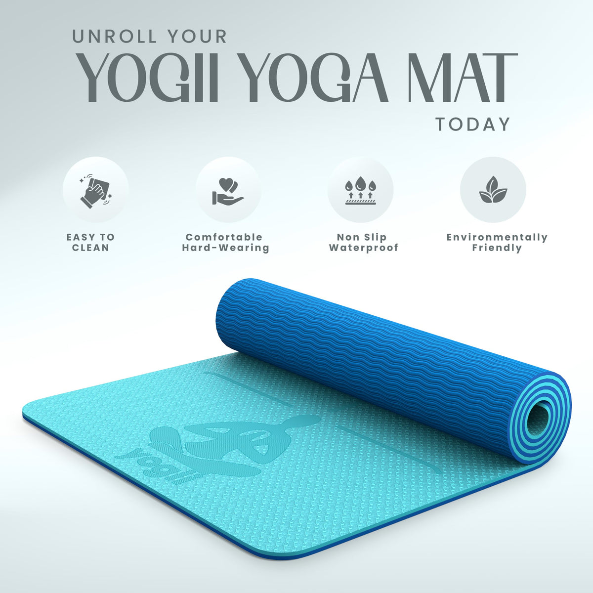 Yogii Yoga Mat - Non-Slip 6mm Thick TPE & Travel-friendly Yoga Mat - Perfect for Home & Gym Exercise Fitness & Pilates - With Laser Alignment Guides for Men & Women