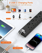 Extension Lead with USB Slots(2 USB C), 4 Way Plug Extension Socket, 1.8M