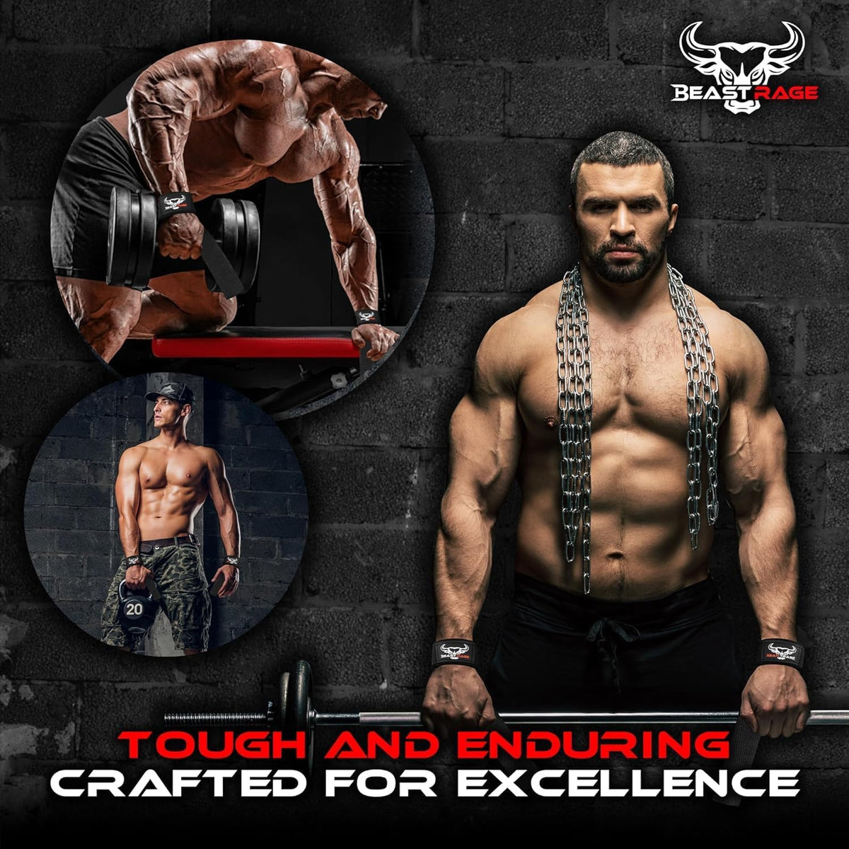 BEAST RAGE Weight Lifting Straps Fitness Padded Cotton Wrist Support Gel Advanced Grips Dumbbell Bar Wraps Heavy Duty Gym Bodybuilding Straps Power Deadlift Barbells Non Slip Exercise
