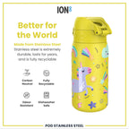 ION8 Lightweight Steel Kids Water Bottle, 400ml/13oz, Purple Unicorns