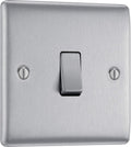 BG Electrical Single Wall Light Switch, 2 Way, Raised and Slim Profile, Round Edges, Nexus Metal, Brushed Steel, 20A, 16AX, NBS12