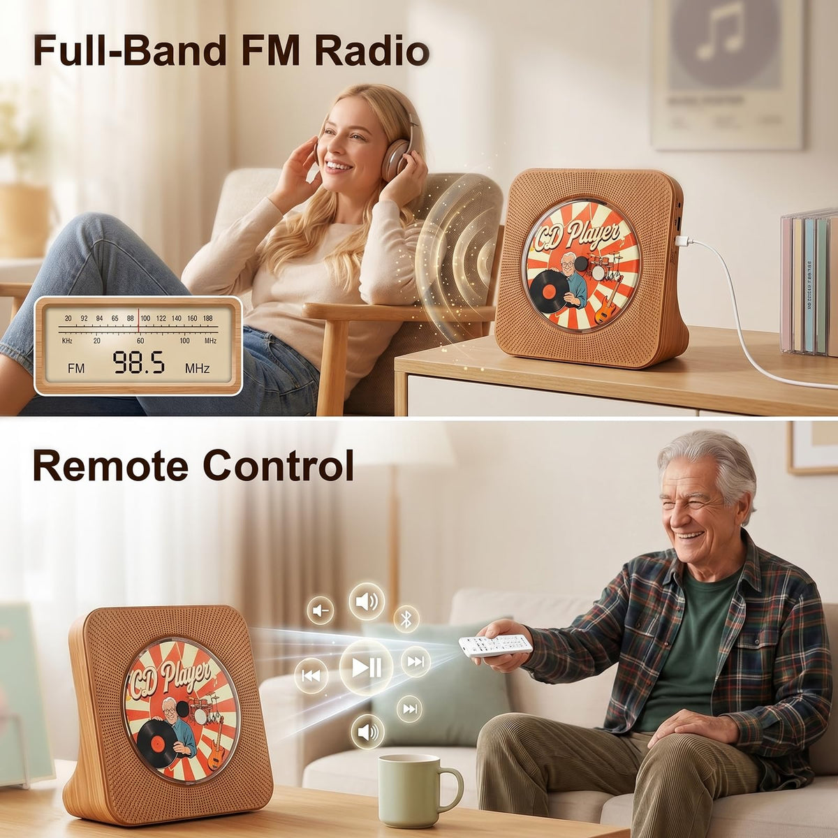Gueray CD Player Portable Bluetooth Desktop CD Players for Home
