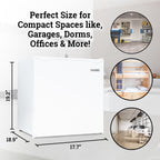 Igloo 2.6 Cu.Ft Mini Fridge with Freezer- Single Door Compact Refrigerator with Glass Shelves for Homes, Dorms & Offices- Keep Snacks, Drinks & Frozen Foods Cool with Temperature Control Fridge- White