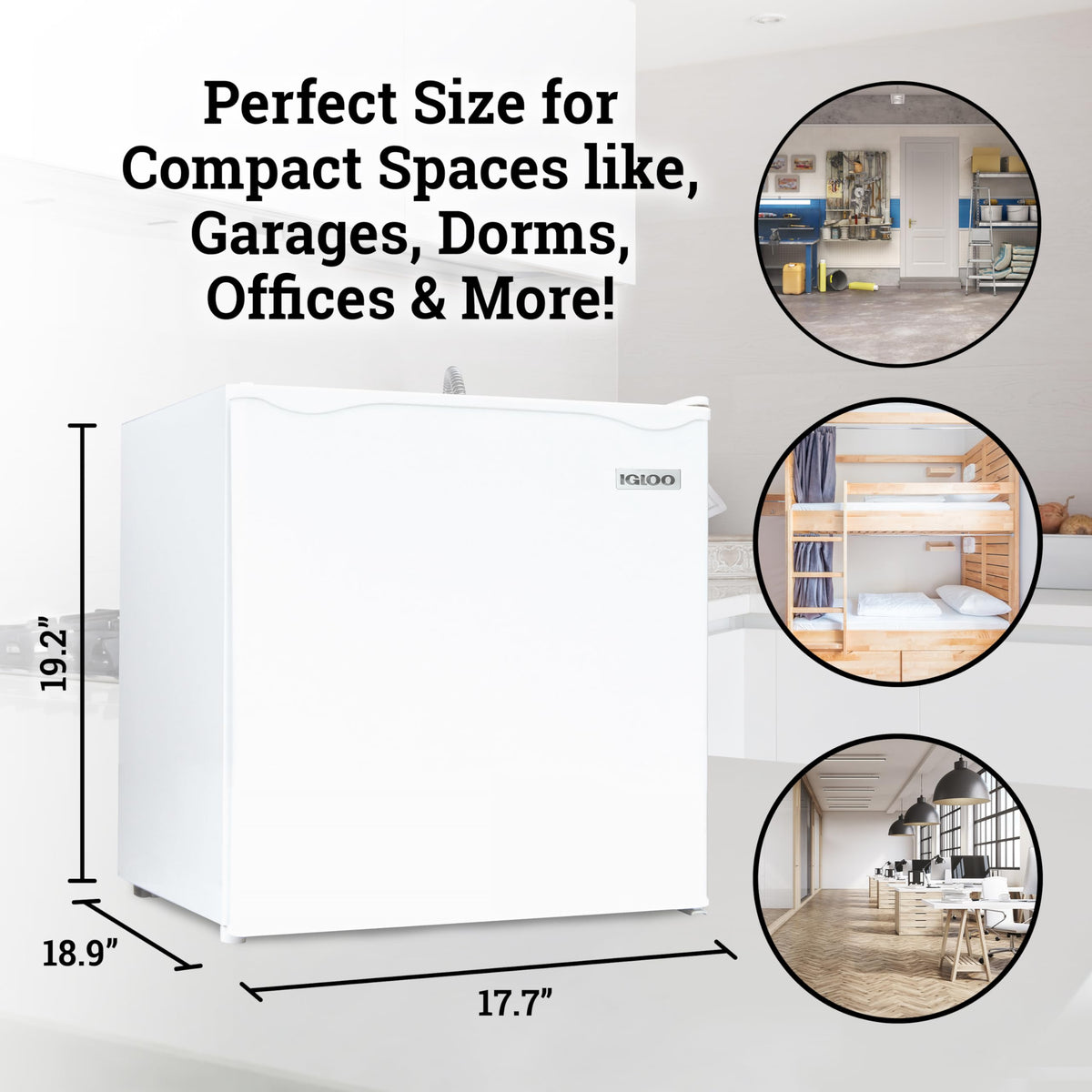 Igloo 2.6 Cu.Ft Mini Fridge with Freezer- Single Door Compact Refrigerator with Glass Shelves for Homes, Dorms & Offices- Keep Snacks, Drinks & Frozen Foods Cool with Temperature Control Fridge- White