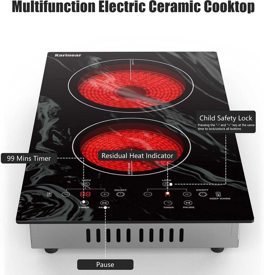 Karinear Electric Cooktop 2 Burners, 110v Plug in Electric Stove Top