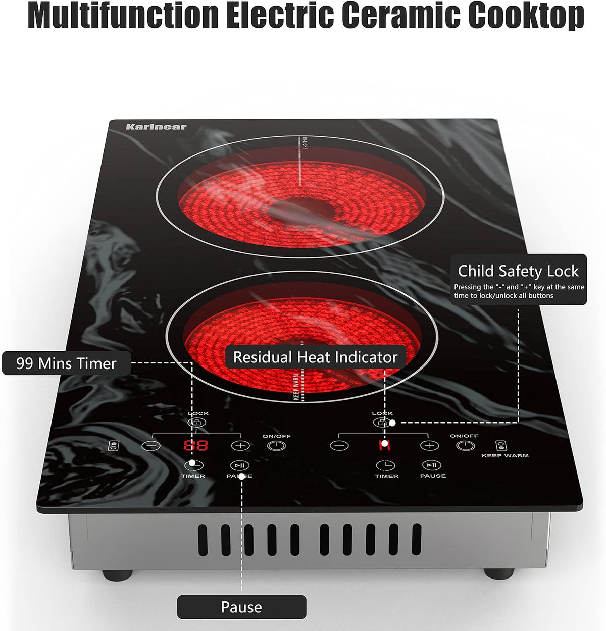 Karinear Electric Cooktop 2 Burners, 110v Plug in Electric Stove Top