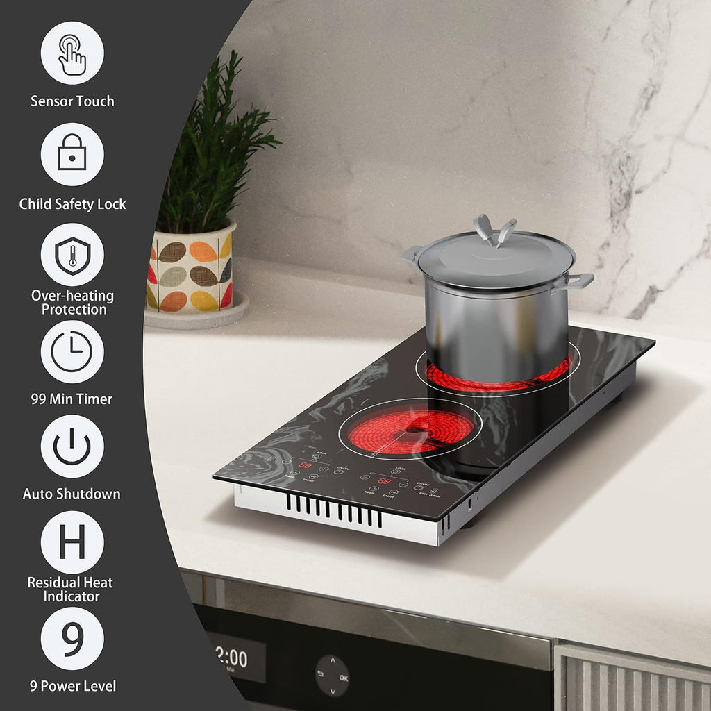 Karinear Electric Cooktop 2 Burners, 110v Plug in Electric Stove Top