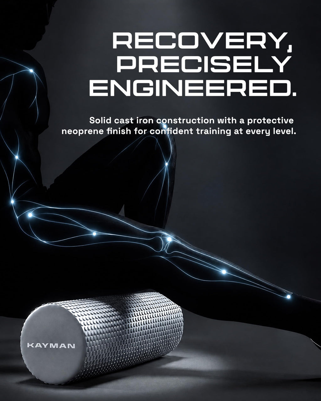KAYMAN Sports Foam Roller, Deep Tissue Muscle Recovery, 44.5 x 15cm, Black