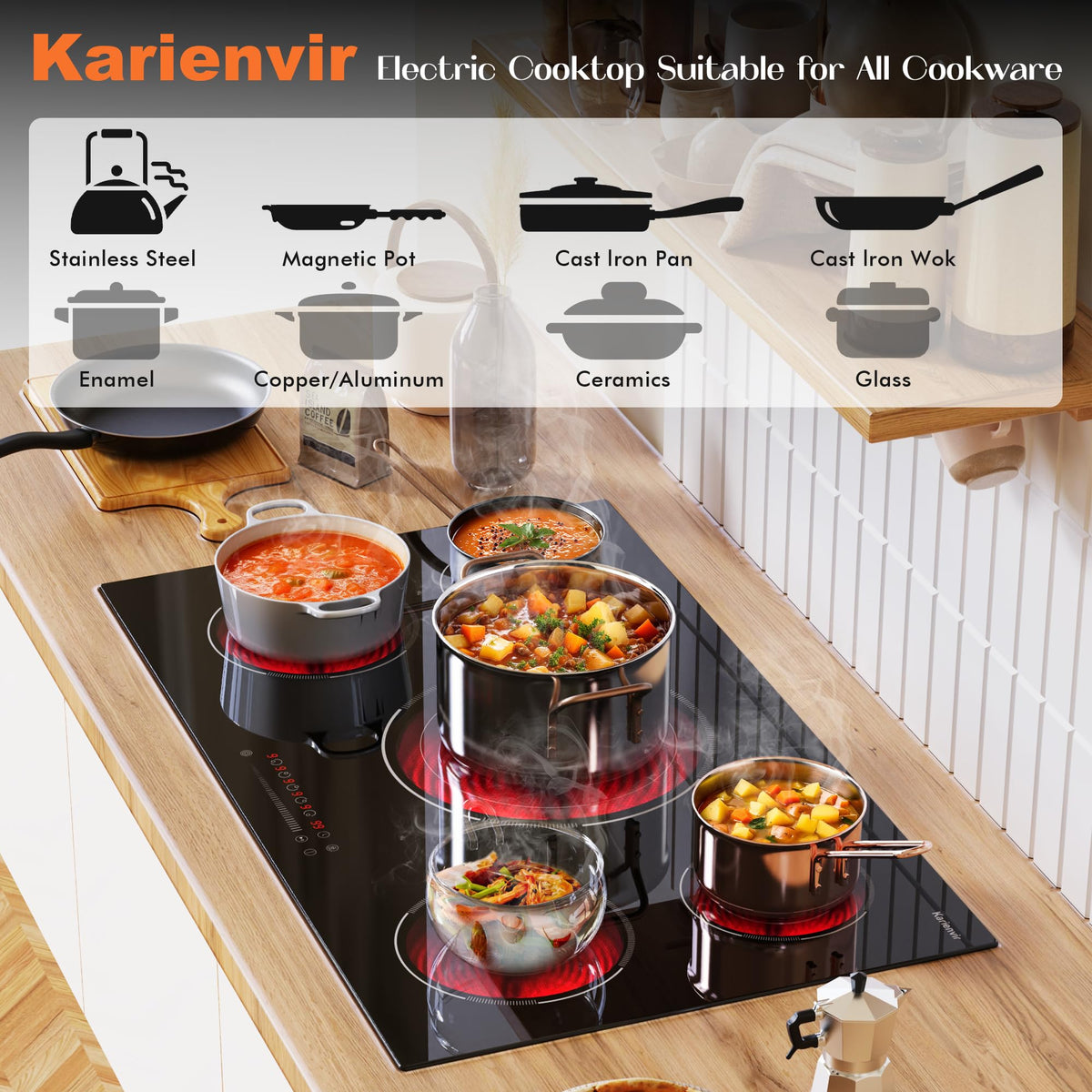 2 Burner Electric Cooktop 110V, 2000W, 24" Countertop & Built-in