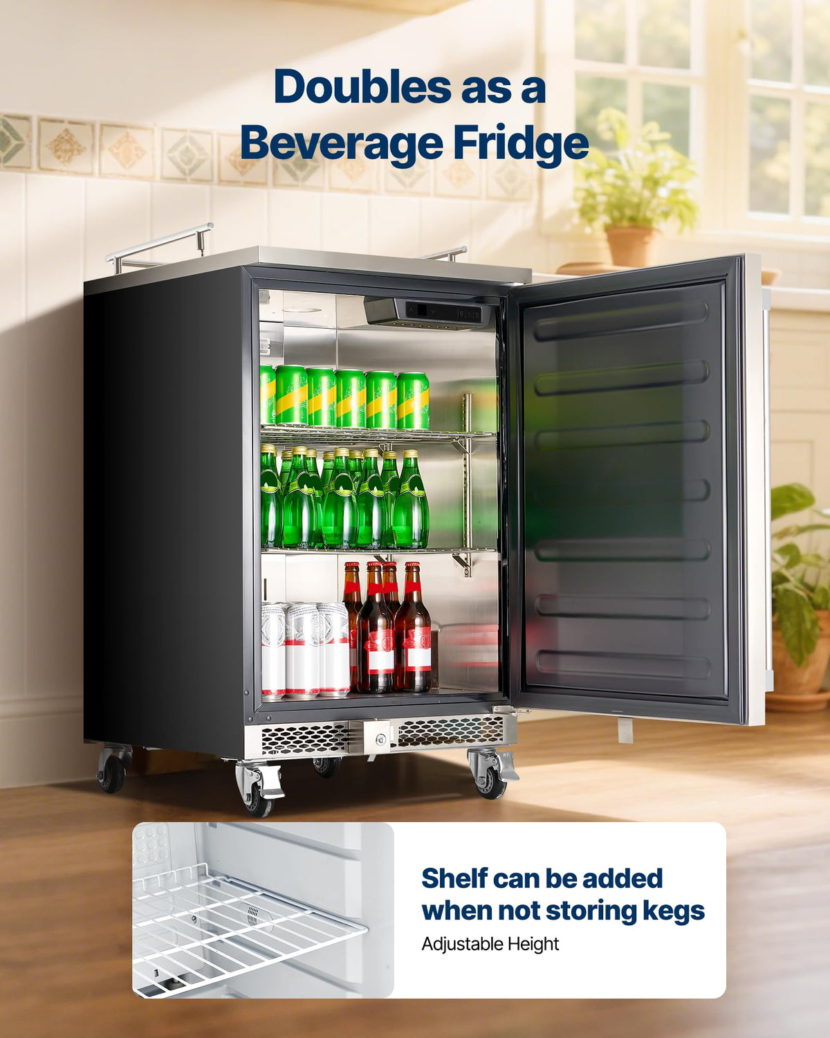 VEVOR Beer Kegerator, Single Tap Commercial Draft Beer Dispenser for D system, Full Size Keg Refrigerator with 5lbs CO2 Tank, Hold 2 Sixth / 2 Ball lock keg, Black