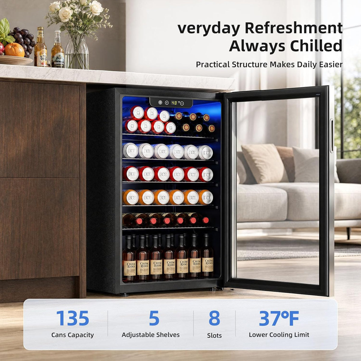 Antarctic Star Beverage Refrigerator Cooler 68 Can, Mini Fridge with Glass Door for Beer Drinks Wine,Freestanding Small Fridge with Electronic Temperature Control for Home and Bar,1.7 cu.ft