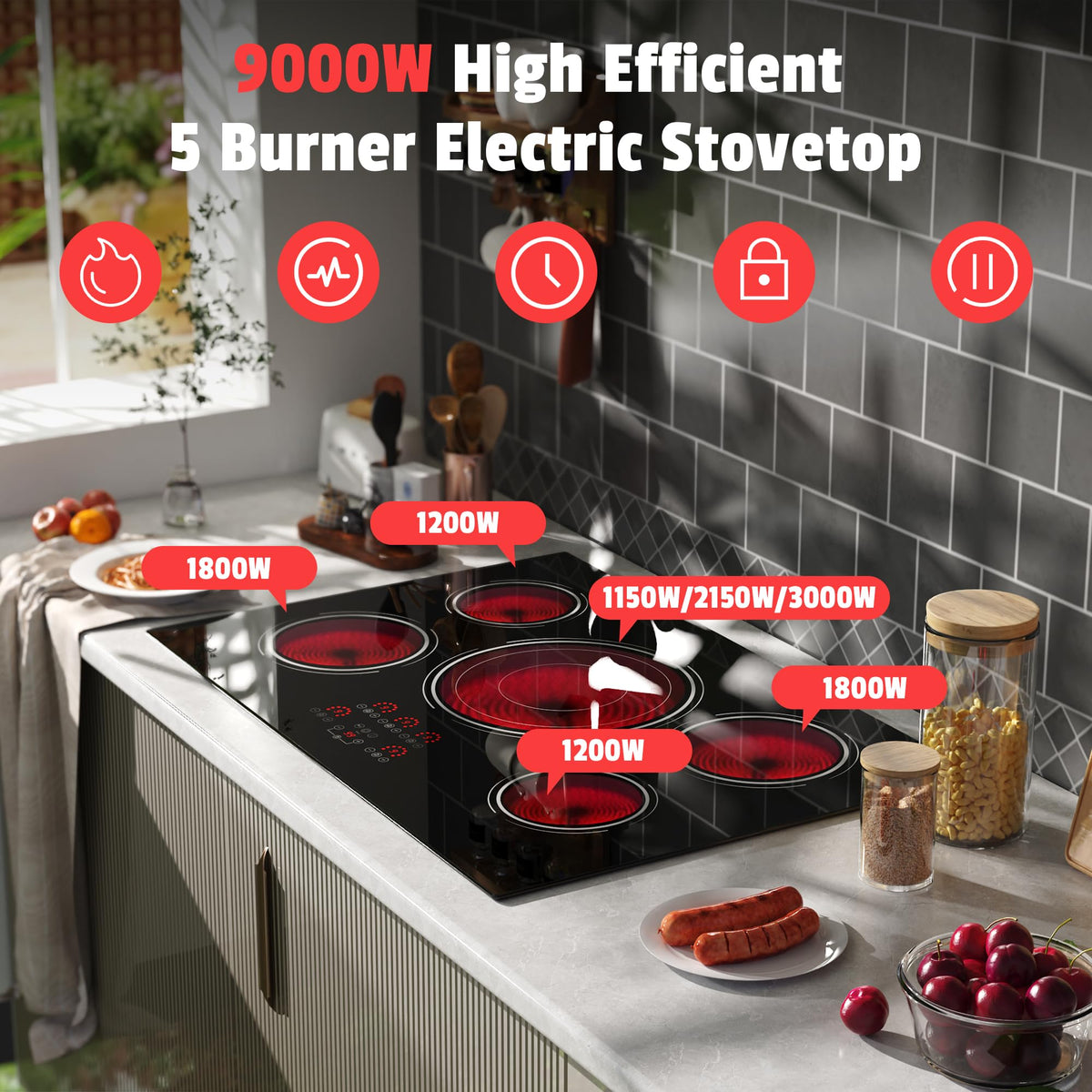 2 Burner Electric Cooktop 110V, 2000W Shard Power