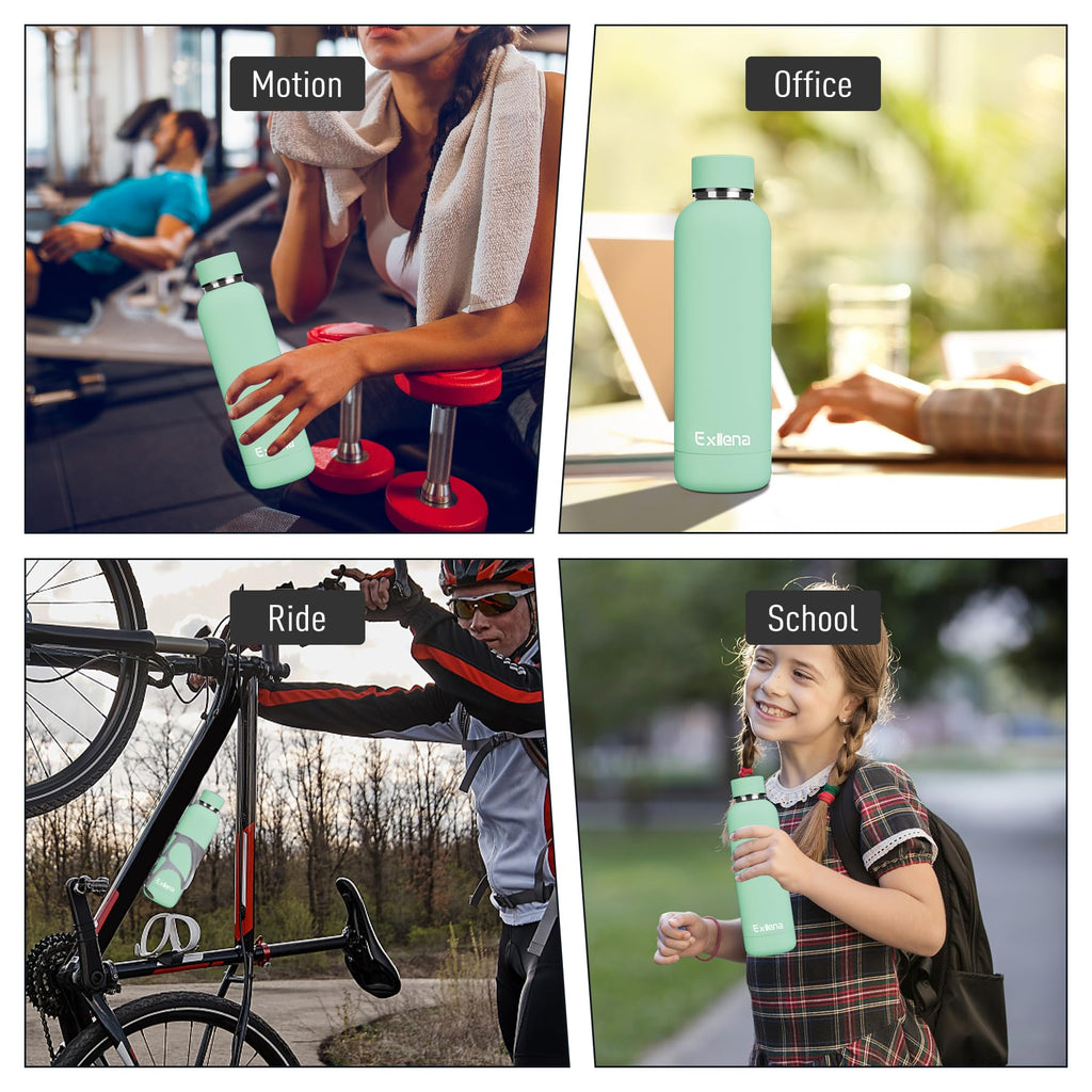 Exllena Insulated Black Water Bottles 750ml with Clip, Double Wall Vacuum Drinks Bottle Keeps Drinks Cold 24 Hrs/Hot 12 Hrs, Stainless Steel Water Bottle BPA Free