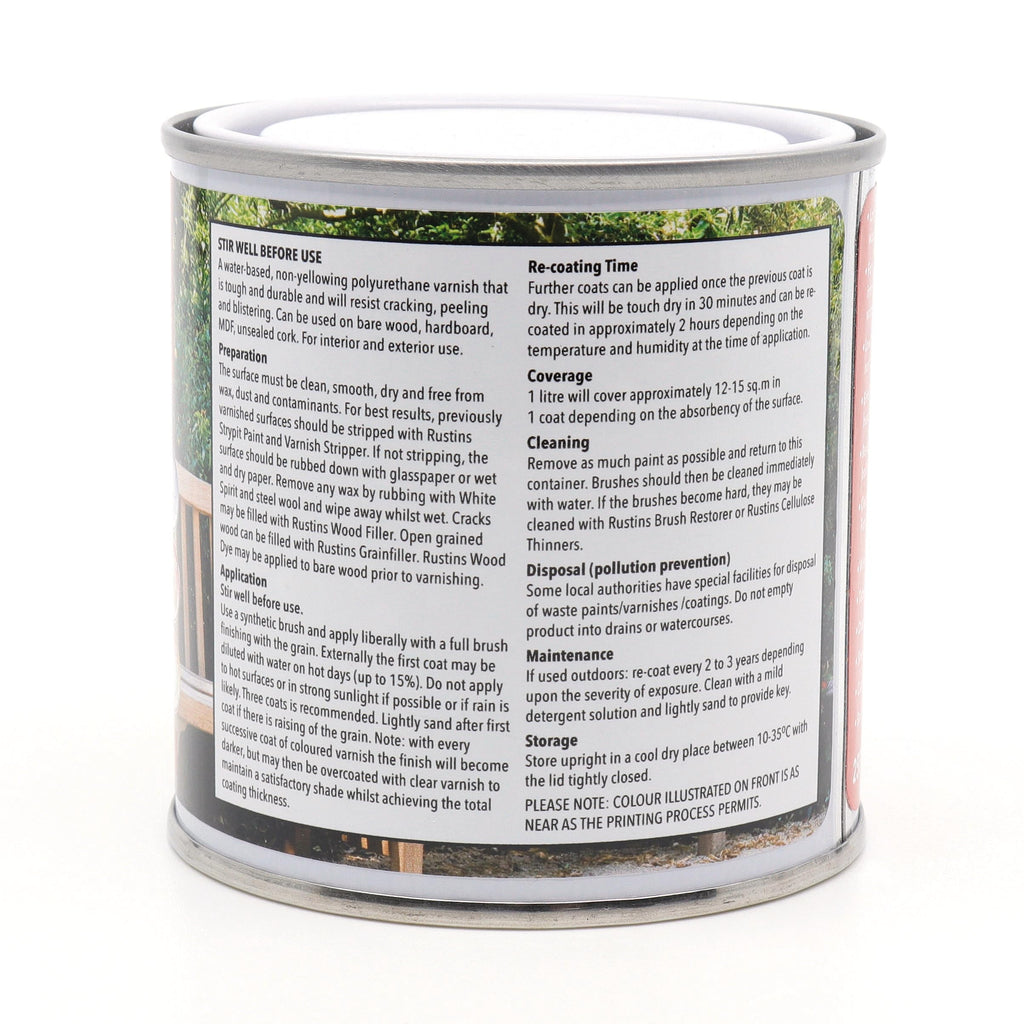 RustinsQuick Dry Poly Varnish Satin Clear 500ml -Tough, Water-Based Clear Finish in Gloss, Matt or Satin; Durable Protection for Interior Wood, Furniture and Floors