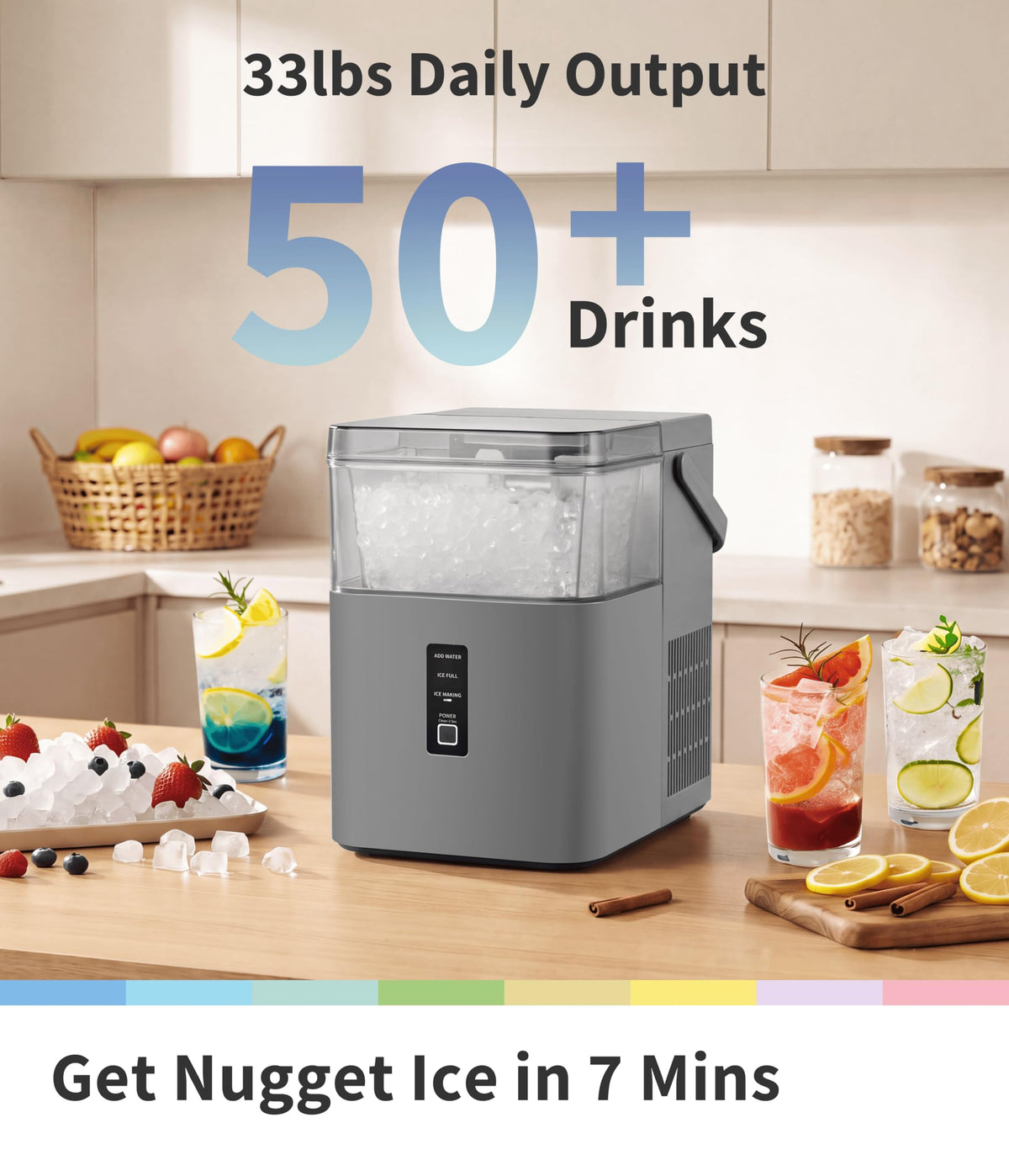 Comfee 33lbs Countertop Nugget Ice Maker, Self-Cleaning, with Ice Scoop
