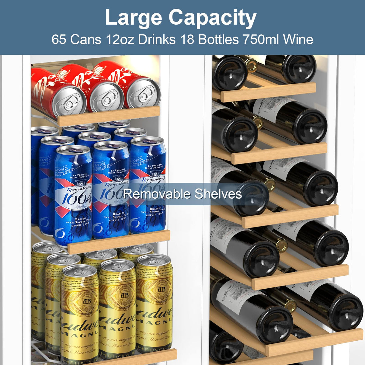 24" Dual Zone Wine and Beverage Refrigerator, Under Counter with Glass Door