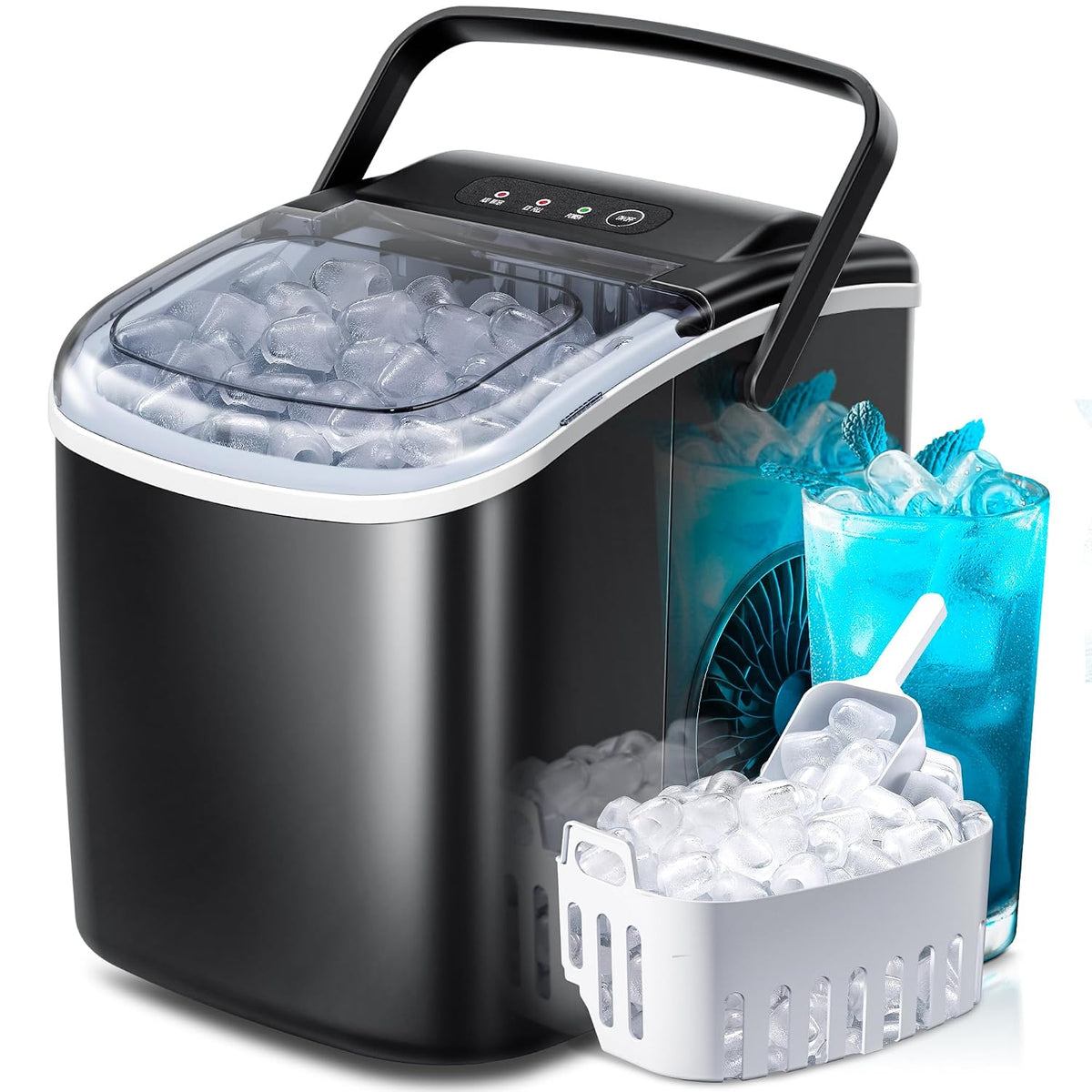 Crzoe Countertop Ice Maker, 26Lbs/24H,2 Sizes of Ice, Self-Cleaning,Black