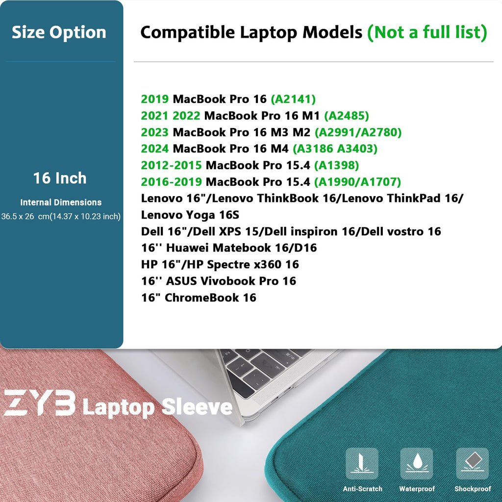 ZYB Laptop Sleeve 14 Inch, Waterproof Shockproof 14 Inch Laptop Case for 14" Notebook Lenovo Thinkpad IdeaPad, MacBook Air 15.3 2026-2023 M5 M4 M3 M2, 14" HP Dell Acer Chromebook Mac Pro 15-Black