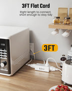 3Ft Short Extension Cord with Multiple Outlets, Surge Protector Power Strip