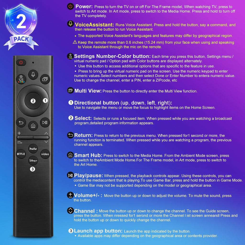 Universal for Samsung-TV-Remote-Control Replacement,Compatible with All Samsung Smart Frame Curved QLED TVs