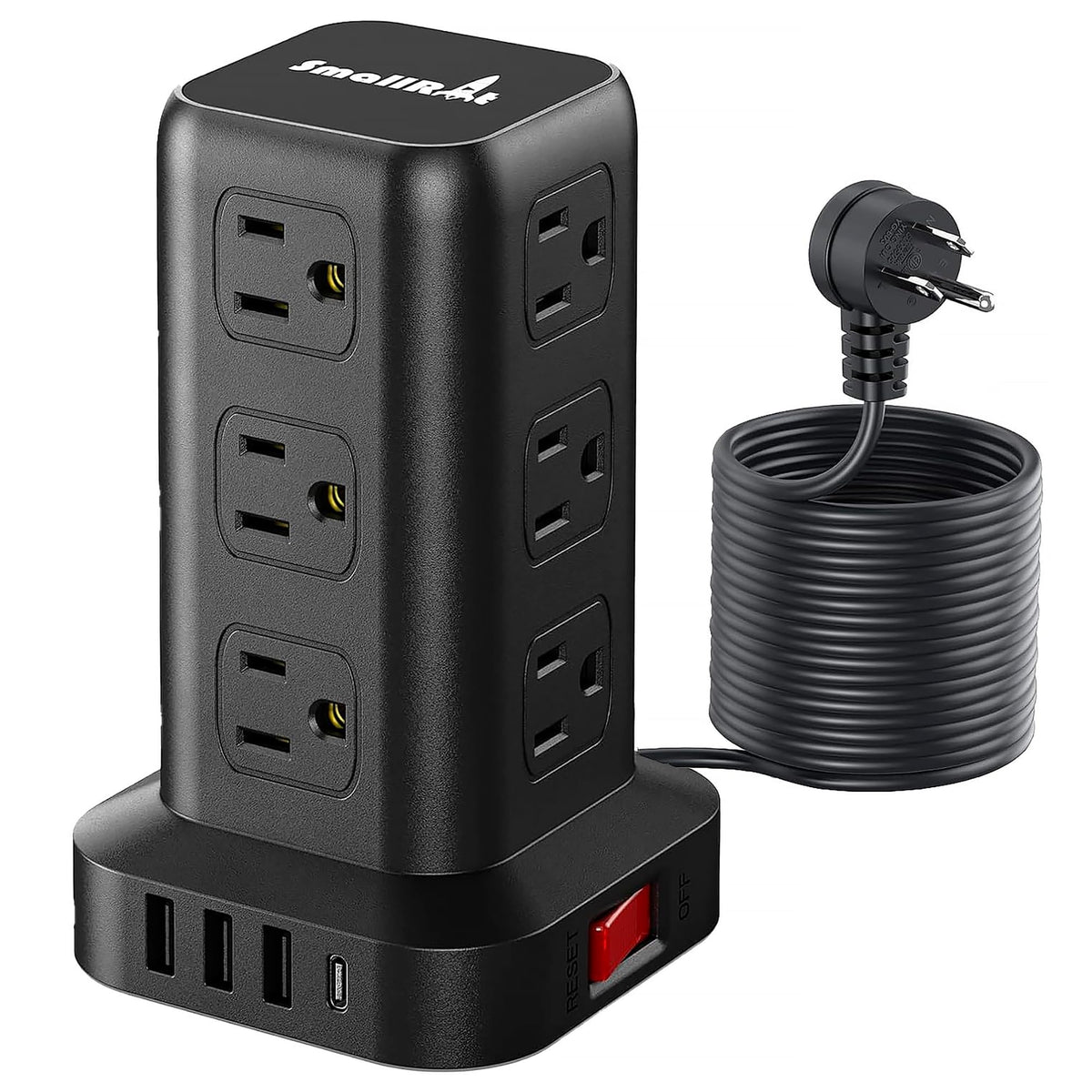 Extension Cord with Multiple Outlets, SMALLRT Power Strip Tower, PD 20W USB C, Outlet Extender with USB Ports 12 AC Outlets, 6.5FT Extension Cord for Home Office, Overload Protection