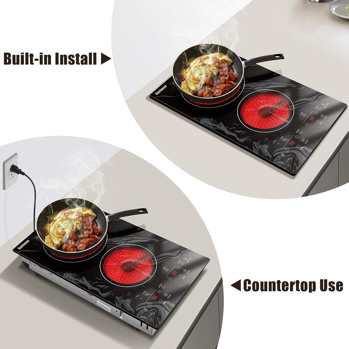 Karinear Electric Cooktop 2 Burners, 110v Plug in Electric Stove Top