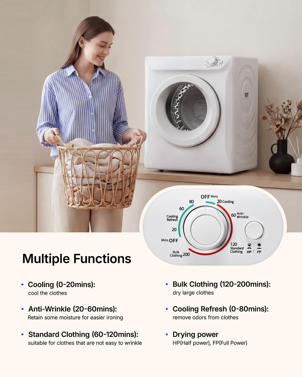 1.5 Cu. Ft. Protable Clothes Dryers with LED Control