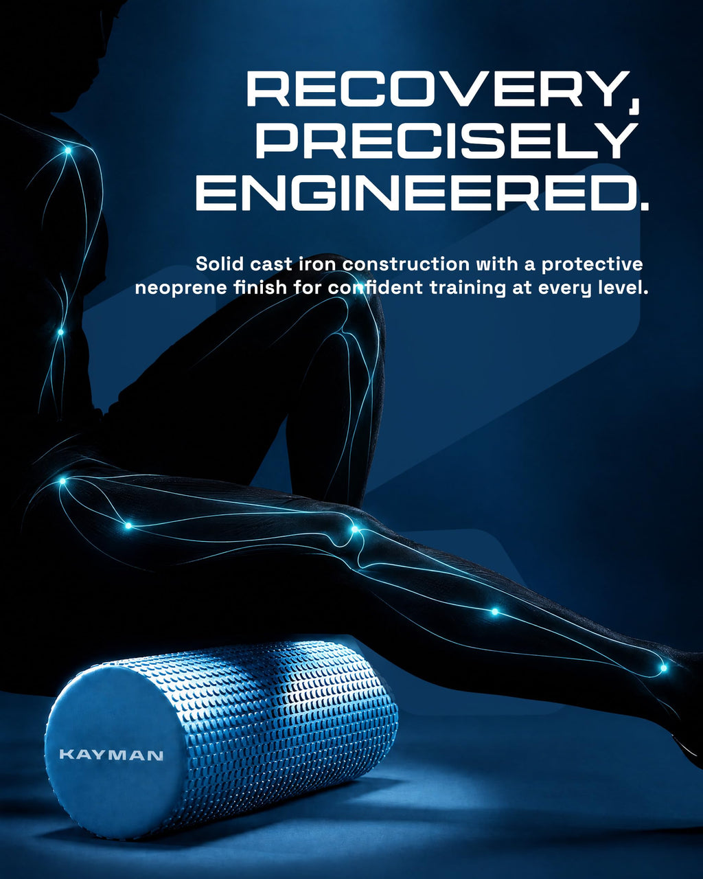 KAYMAN Sports Foam Roller, Deep Tissue Muscle Recovery, 44.5 x 15cm, Black