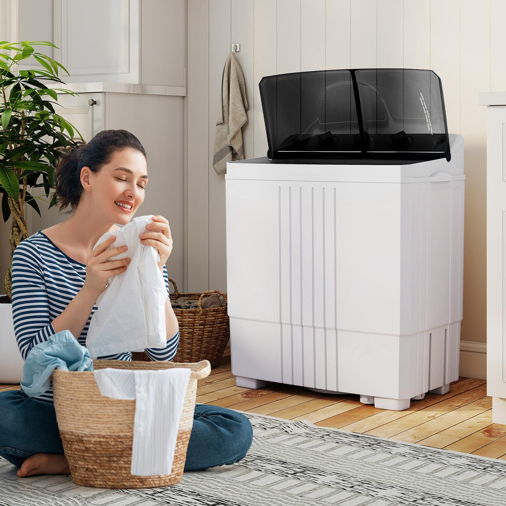 Giantex Portable Washing Machine, 20lbs Capacity, 12lbs Washer and 8lbs Spinner, Compact for Apartment RV, Gray & White, GX20313-PE