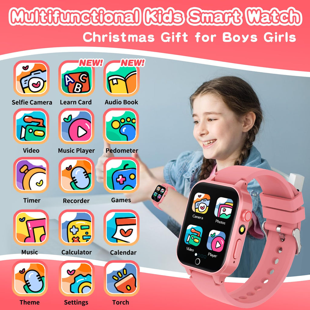 Kids Smart Watches Girls Age 5-12, 26 Games High-Resolution Touchscreen Kids Watch with Video Camera Music Player Pedometer Flashlight 12/24 hr Educational Toys Birthday Gifts for Girls Ages 6 7 8