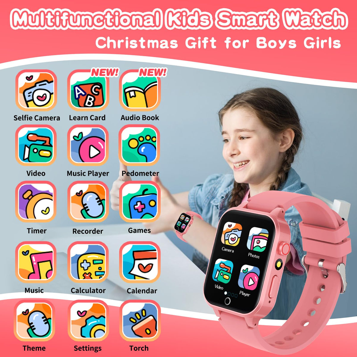 Kids Smart Watches Girls Age 5-12, 26 Games High-Resolution Touchscreen Kids Watch with Video Camera Music Player Pedometer Flashlight 12/24 hr Educational Toys Birthday Gifts for Girls Ages 6 7 8
