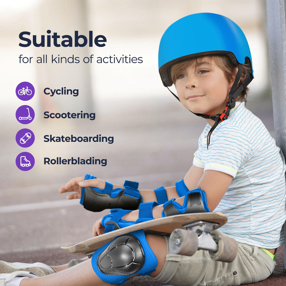 Niftii Bike Helmet & Pads Set for Kids - Cycling Skateboard Ages 3-15