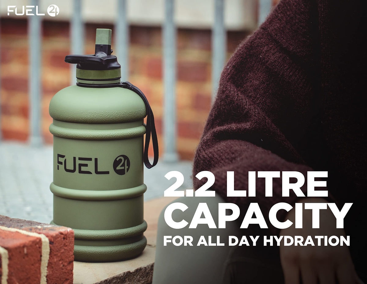 Fuel24 Jug - 2.2 Litre Water Bottle - Extra Strong Flex Material - Drop Proof, Pop or Straw Cap Options - 2.2L Large Gym Sports Bottle, BPA FREE