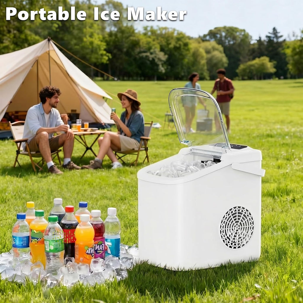 Sweetcrispy Countertop Ice Maker with Scoop, Basket and Handle, Portable Ice Machine 9 Cubes Ready in 6 Mins, 26.5lbs in 24Hrs, 2 Sizes for Home Kitchen Office Bar Party