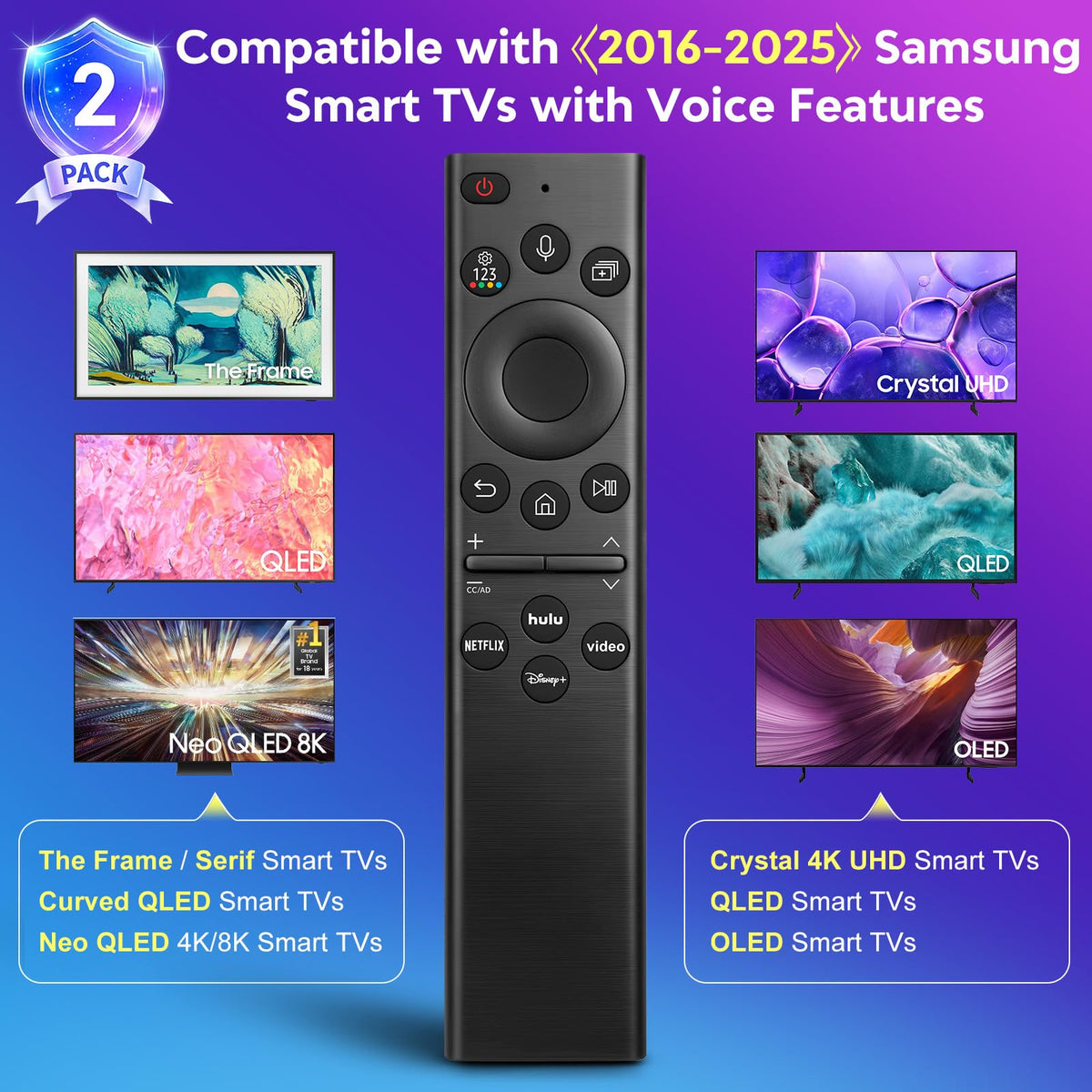 Universal for Samsung-TV-Remote-Control Replacement,Compatible with All Samsung Smart Frame Curved QLED TVs