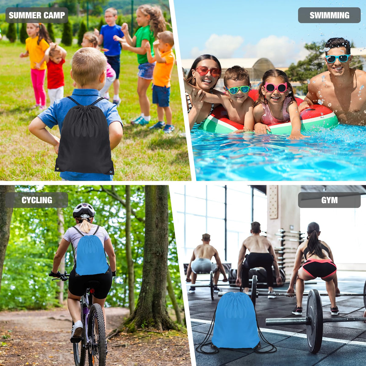 Drawstring Bags for Kids Adults - Swim Gym Sports School Travel Bag
