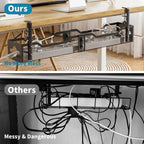 Under Desk Cable Management Tray 2 Pack, No Drill Cable Organizer With Clamp for Standing Desk, Easy to Install Cord Management System, No Damage Wire Organizer
