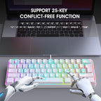 Snpurdiri 60% Wired Mechanical Gaming Keyboard, Ice Blue LED Backlit 61 Keys Mini Wired Office Keyboard for Windows Laptop PC Mac (Black-White, Red Switches)