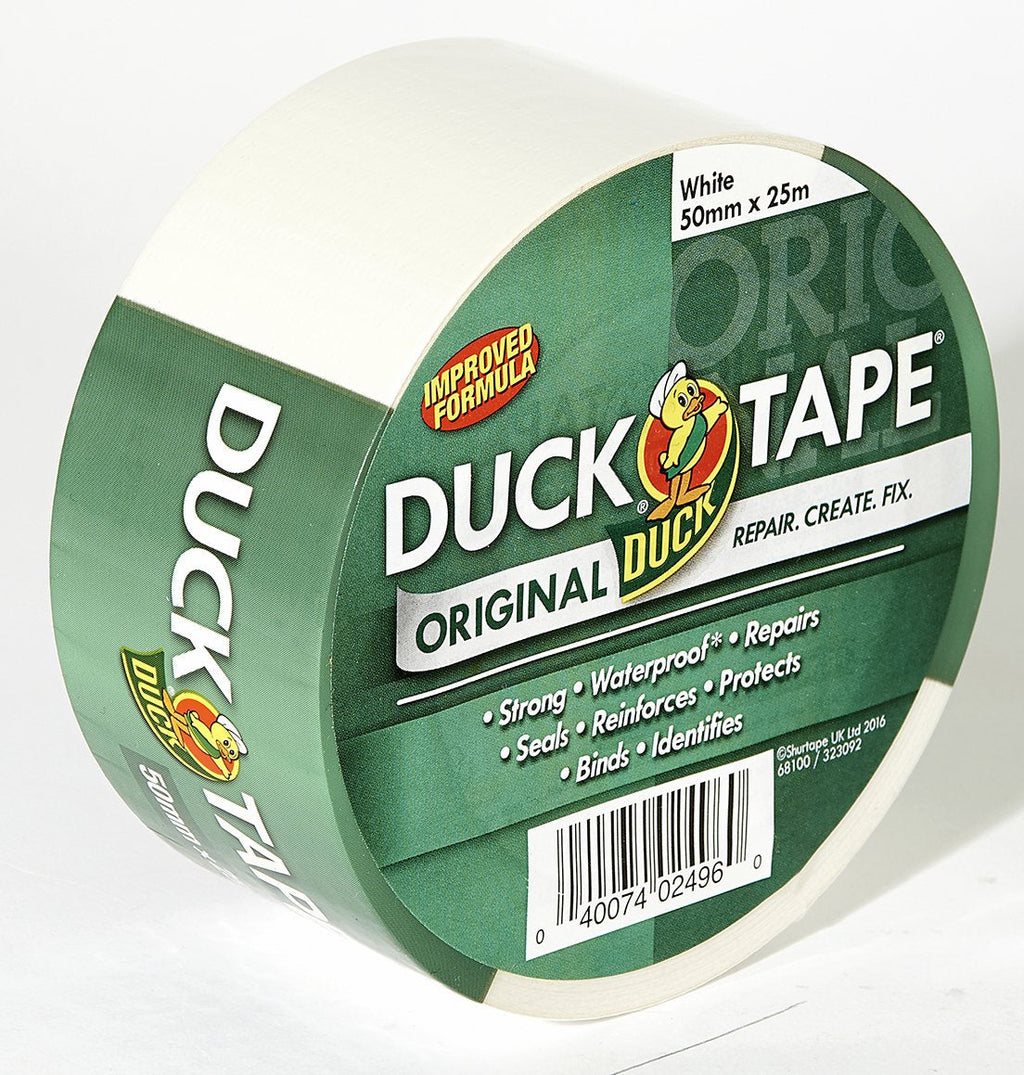Duck Tape Original White Duct Tape, 50mm x 5m Heavy Duty, Waterproof Gaffer, Gaffa Sticky Tape, Strong Adhesive Cloth Repair Tape, Suitable for Packing boxes, Moving House, Parcels or Packaging