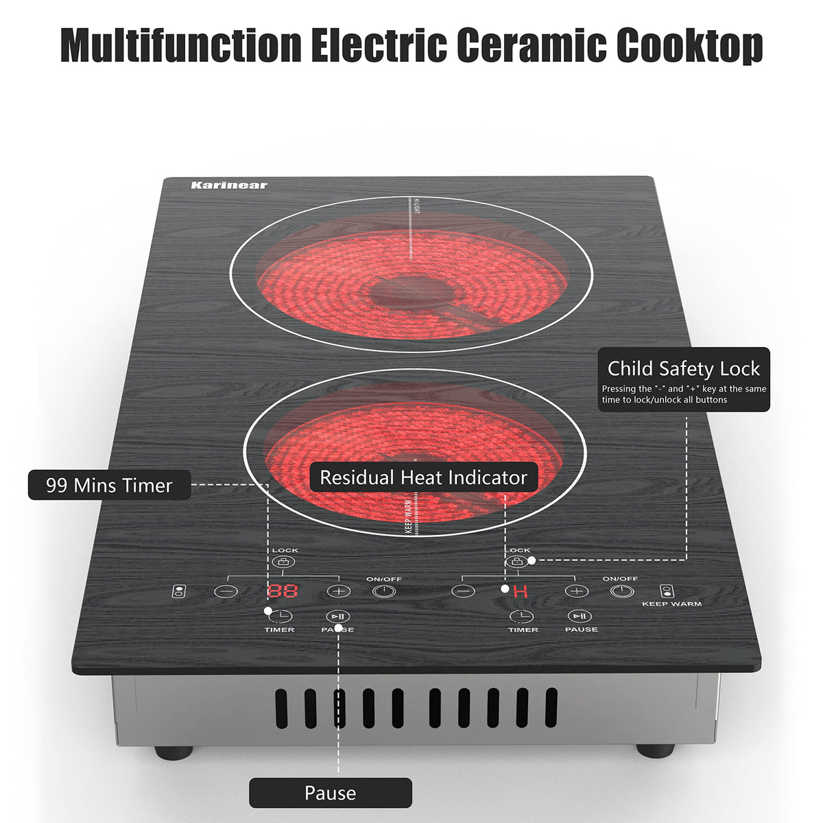 Karinear Electric Cooktop 2 Burners, 110v Plug in Electric Stove Top