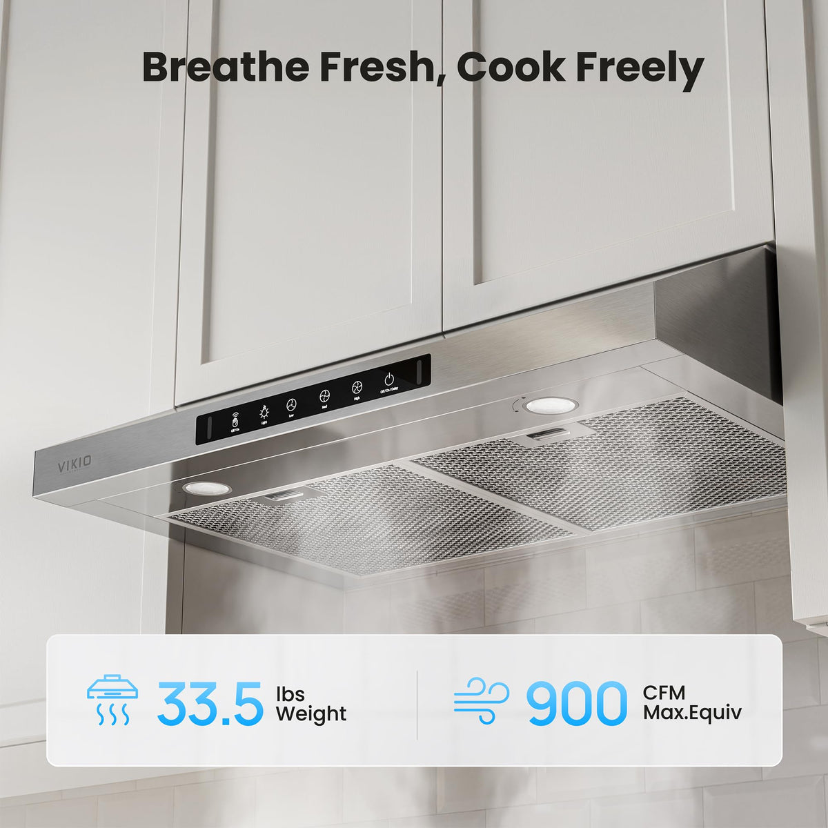 VIKIO HOME 30 Inch Under Cabinet Range Hood, 980CFM Fast Venting Ducted, Kitchen Hood With 3 Speed Gesture Sensing & Touch Control, Stainless Steel Stove Hood With LED Light And 2 Baffle Filters