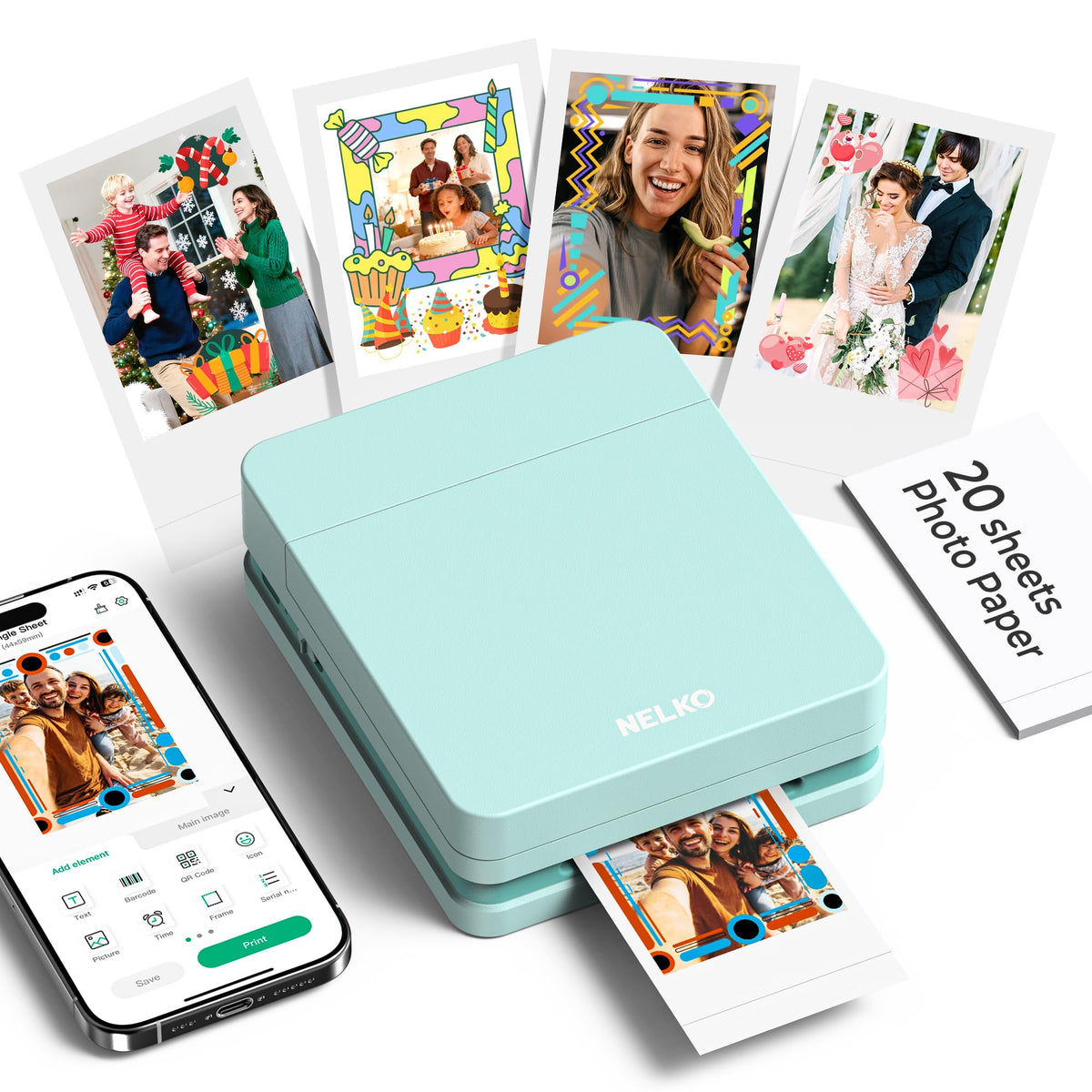 Nelko PP01 Photo Printer, 2x3 Portable Photo Printer, Mini Printer, Purple