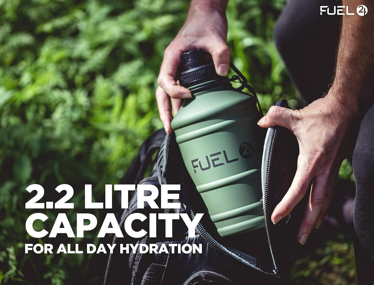 Fuel24 Stainless Steel Jug - 1.3 or 2.2 Litre Water Bottle - Extra Strong, BPA Free, Leak Proof - Large Gym Sports Bottle, 1.3L, 2.2L, Metal Bottle - Colour Options