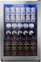 2.5 Cu.Ft Beverage Fridge, Glass Door Mini Fridge, Silver, 96 Can